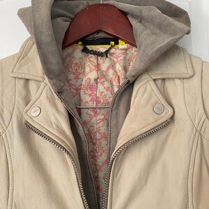 COPY - Cream leather hoodie jacket.